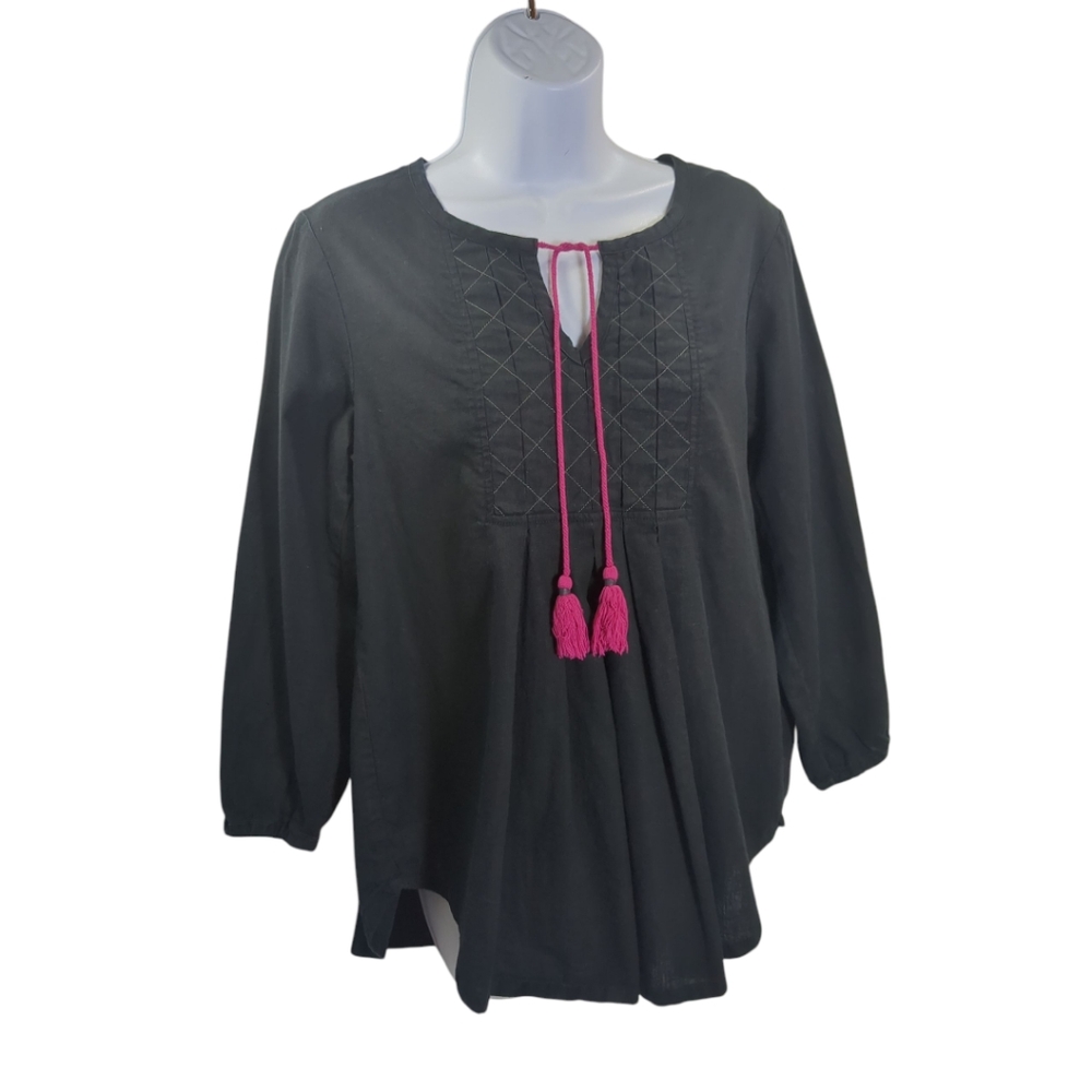 JOHNNY WAS Calme Tassel Peasant Blouse SZ Small